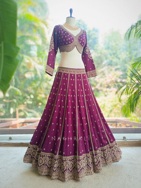 Toshika Wine Lehenga Set with Detailed Embroidery Work