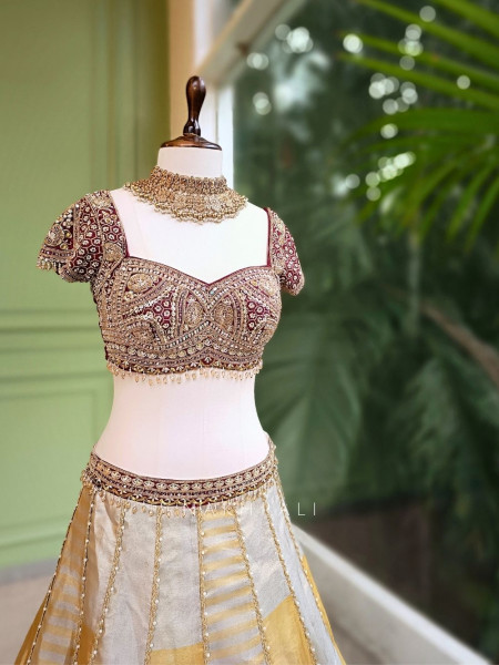 Kanakriti Golden Gota Mirror Work Lehenga