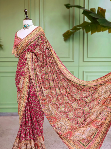 Nazneen Multicolor Printed Saree with Sequin Work