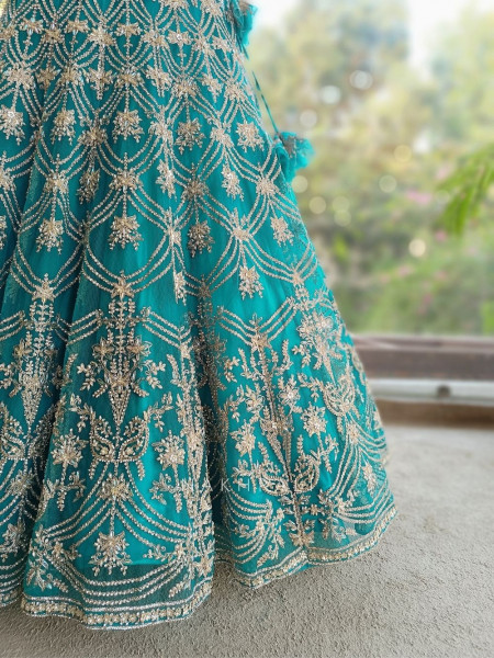 Gulnaar Firozi Lehenga Set with Mirror, Beads and Heavy Embroidery