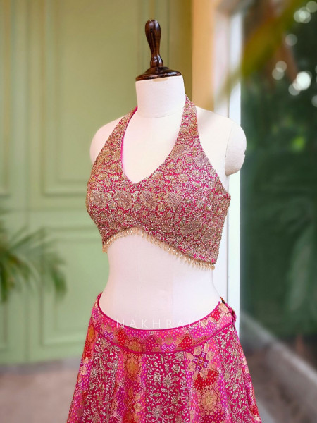 Ruhani Magenta Brocade Lehenga with Zari and Sequin Work