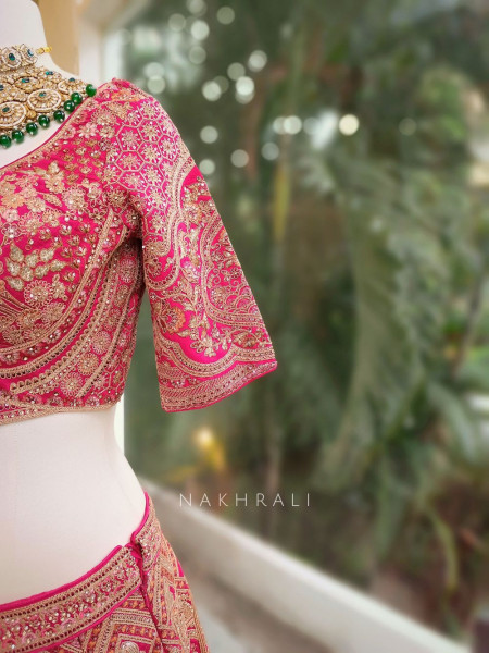 Rajmohini Magenta Bridal Lehenga with Zari and Stone Work