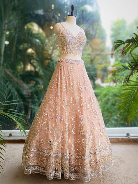 Aurelia Gold Net Lehenga with Beads & Sequin Embroidery