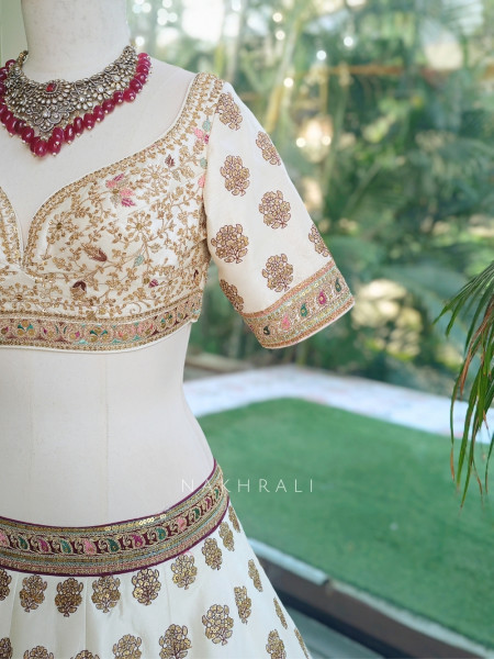 Veda Cream Raw Silk Bridal Lehenga