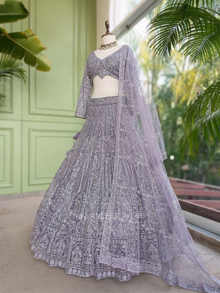 Venoora Lavender Bridal Lehenga with Zari and Sequin Work