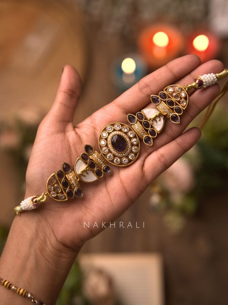 Image of Zareen Purple  Polki Style Choker Set with Matching Earrings