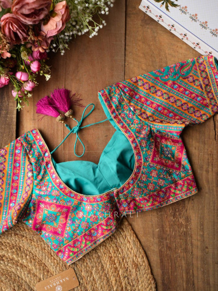 Rukmini Green Saree with Readymade Blouse