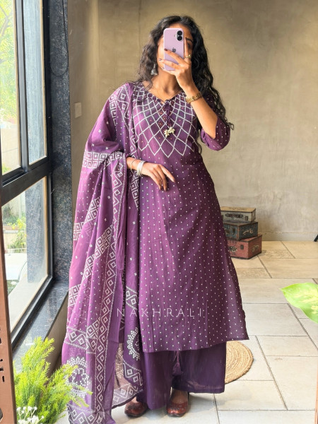 Navira Purple Printed Kurta Palazzo Set with Dori Detail