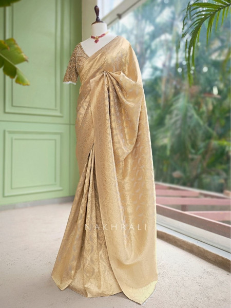 Resham Pista Green Saree with Readymade Blouse