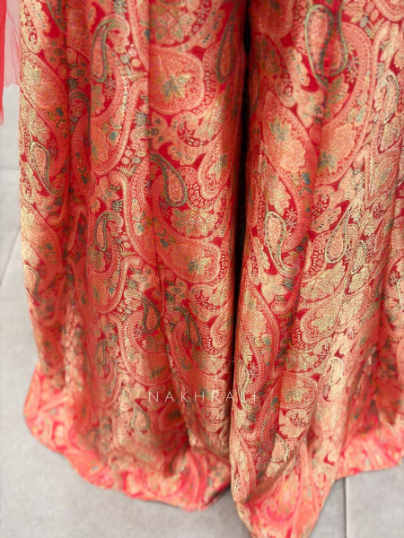 Taru-meet Orange Suit Set with Intricate Paisley Embellished Work