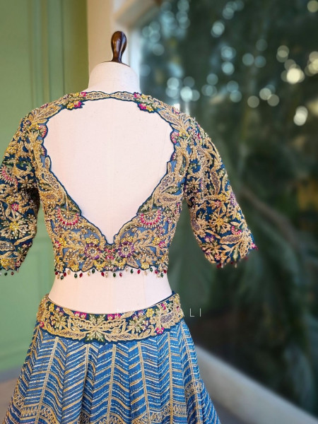 Briona Blue Bridal Lehenga Set with Zari Sequin and Gota Work