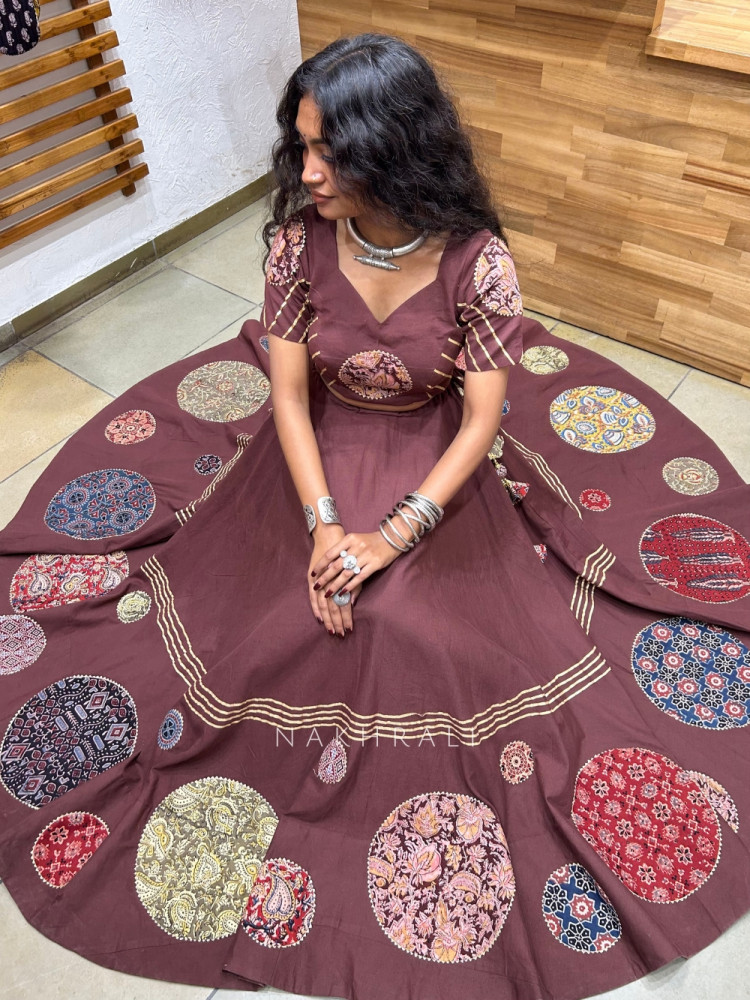 Image of Rangmandal Maroon Pure Cotton Navratri Lehenga Choli