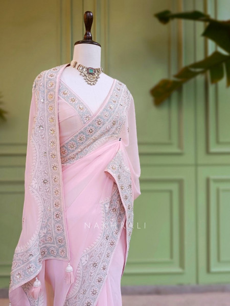 Apsara Scallop Embroidered Saree With Running Blouse