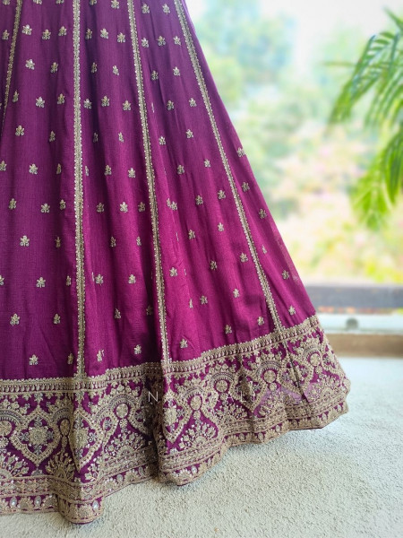 Toshika Wine Lehenga Set with Detailed Embroidery Work