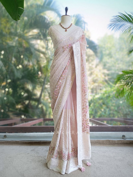 Ecru Grace  Purple Embroidered Elegance Saree with Sequin Detailing