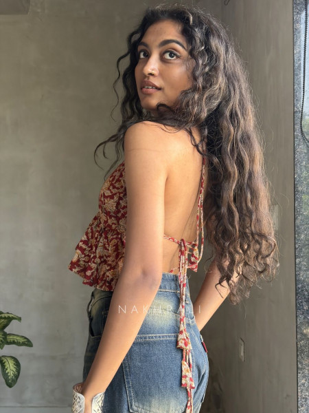 Ruby Bloom Maroon Printed Crop Top