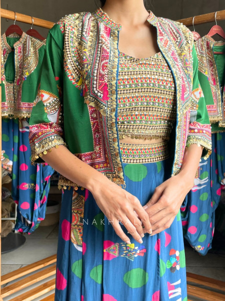 Boho-Chic Polka Dhoti Skirt Set