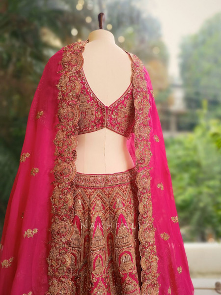 Rajmohini Magenta Bridal Lehenga with Zari and Stone Work