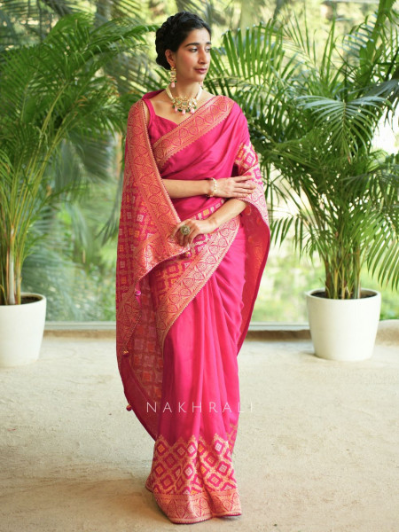 Magenta Silk Saree with Brocade Work Border