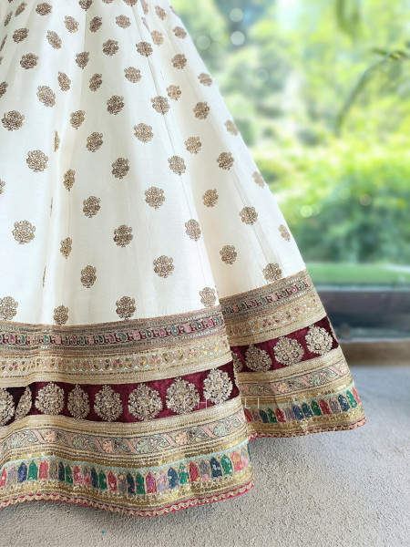 Veda Cream Raw Silk Bridal Lehenga
