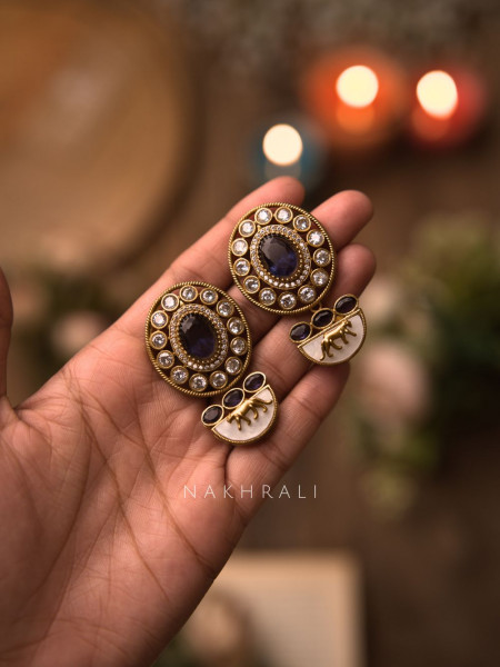 Zareen Purple  Polki Style Choker Set with Matching Earrings