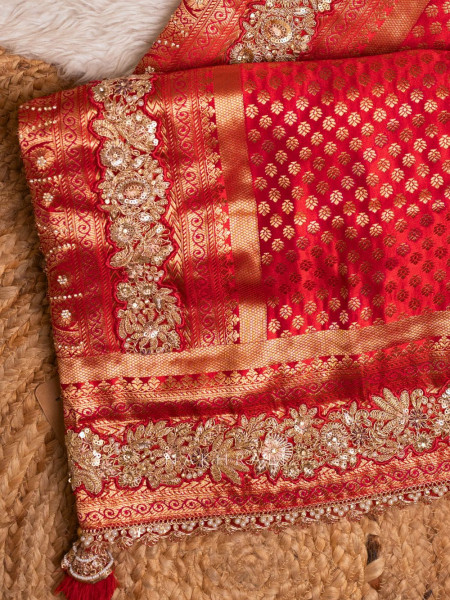 Shringaar Red Brocade Silk Saree with Zari and Sequin Work