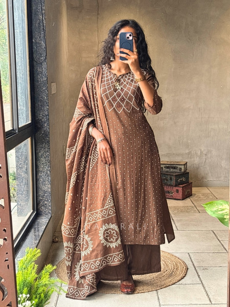 Navira Brown Printed Kurta Palazzo Set with Dori Detail