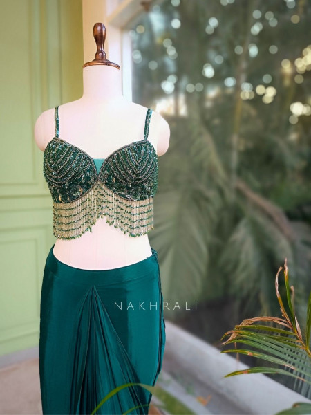 Zarreen Emerald Drape Saree Set with Handworked Blouse