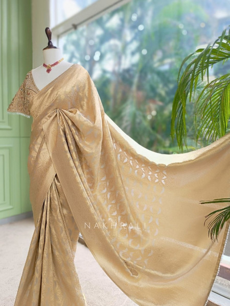 Resham Pista Green Saree with Readymade Blouse