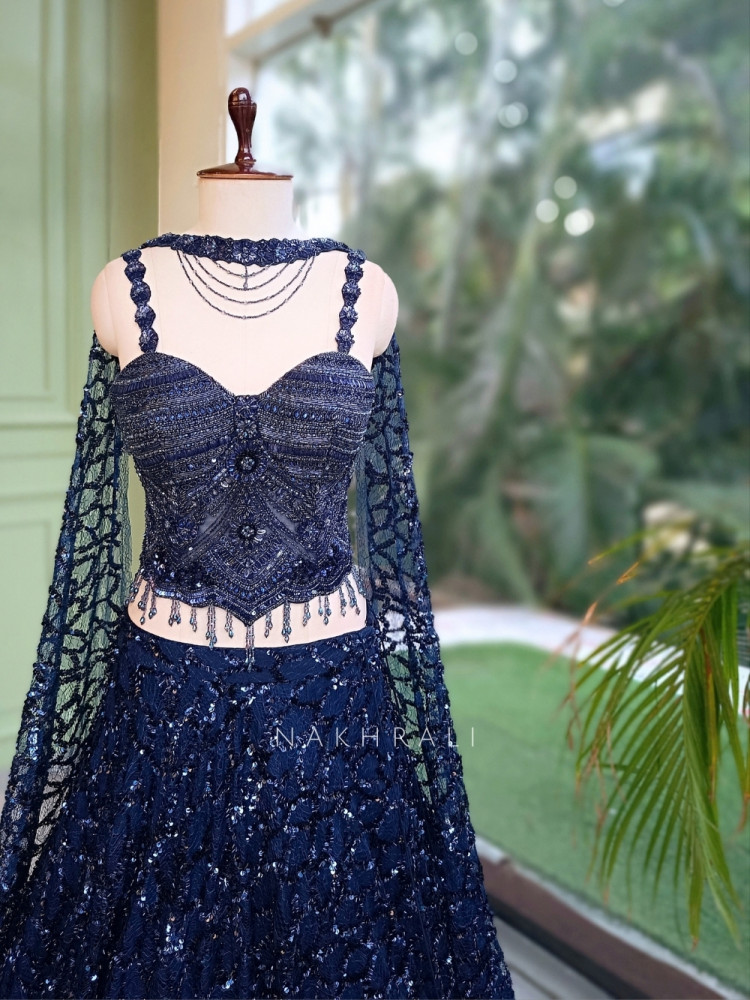 Image of Koa Midnight Blue Indo-Western Lehenga