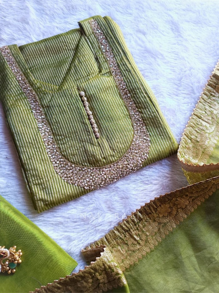 Noorline Glow Green Semi-stitched Dress Material with Sequin and Cut Dana Work