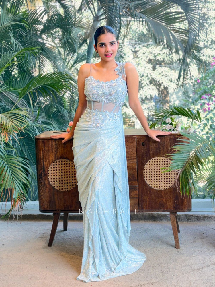 Image of Celine Blue Couture Indo-Western Gown