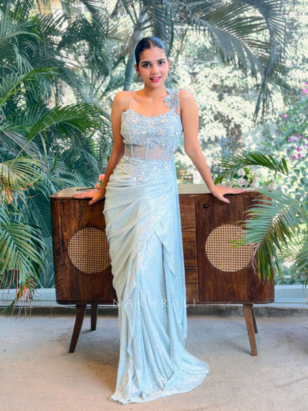 Celine Blue Couture Indo-Western Gown