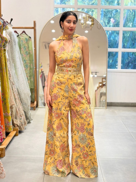Kiara Mustard Jumpsuit with Floral Zari Work