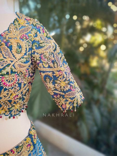 Briona Blue Bridal Lehenga Set with Zari Sequin and Gota Work