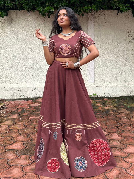 Rangmandal Maroon Pure Cotton Navratri Lehenga Choli