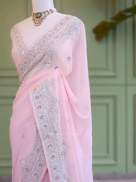 Apsara Scallop Embroidered Saree With Running Blouse