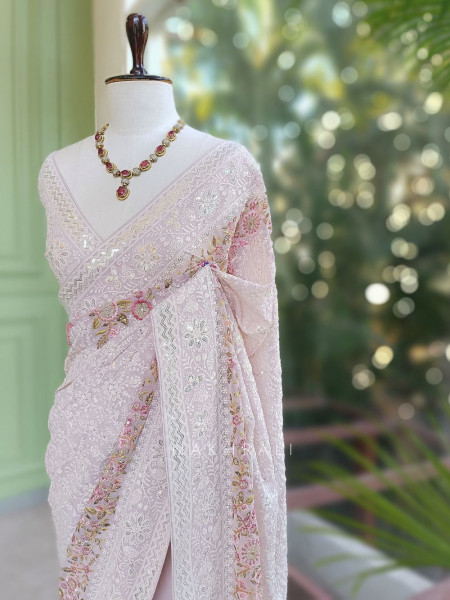 Ecru Grace  Purple Embroidered Elegance Saree with Sequin Detailing