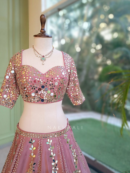 Aaina-e-Gul Pink Tissue Silk & Organza Silk Lehenga