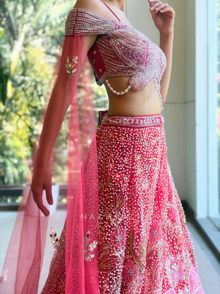 Aveline Magenta Lehenga with Sequin & Pearl Detailing