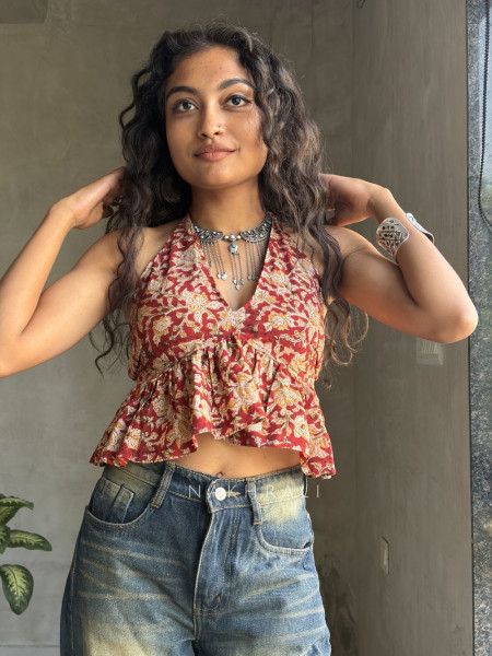 Ruby Bloom Maroon Printed Crop Top