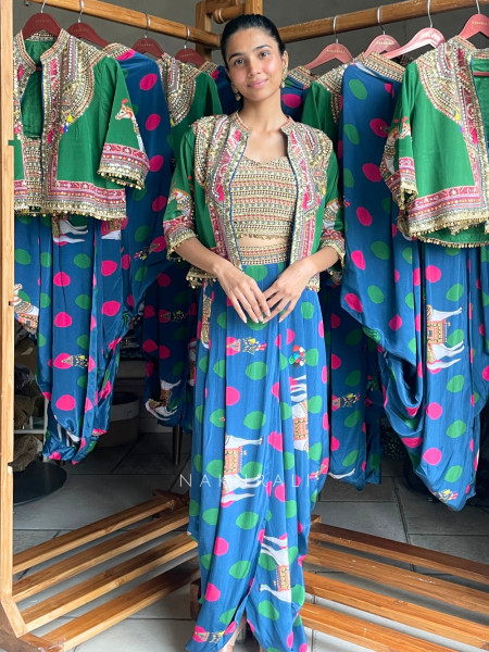 Boho-Chic Polka Dhoti Skirt Set