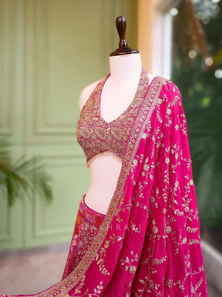 Ruhani Magenta Brocade Lehenga with Zari and Sequin Work