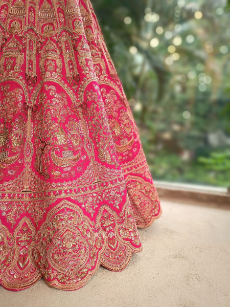 Rajmohini Magenta Bridal Lehenga with Zari and Stone Work