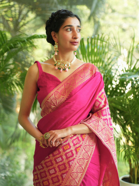 Magenta Silk Saree with Brocade Work Border