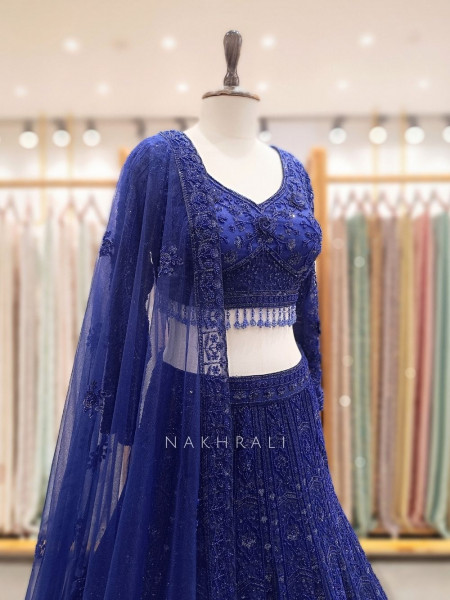 Royal Blue Embroidered Lehenga Set with Beads and Sequins