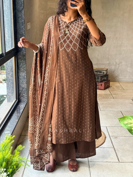 Navira Brown Printed Kurta Palazzo Set with Dori Detail