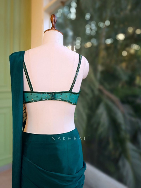 Zarreen Emerald Drape Saree Set with Handworked Blouse