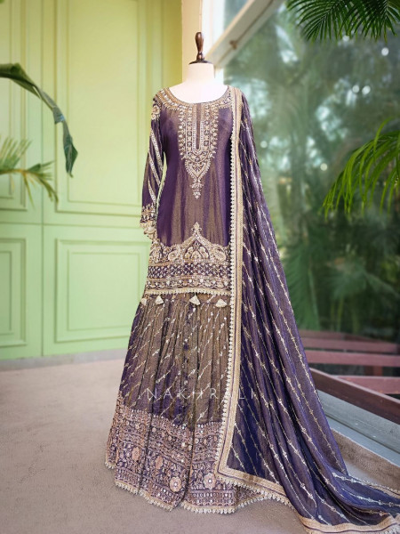Zorynth Purple Kurta Sharara Set with Zari Embroidery