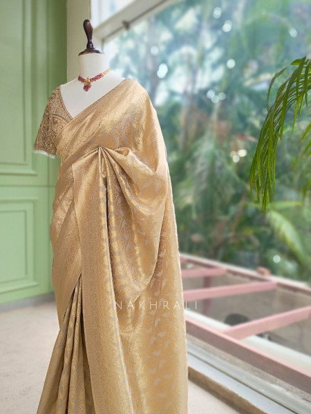 Resham Pista Green Saree with Readymade Blouse